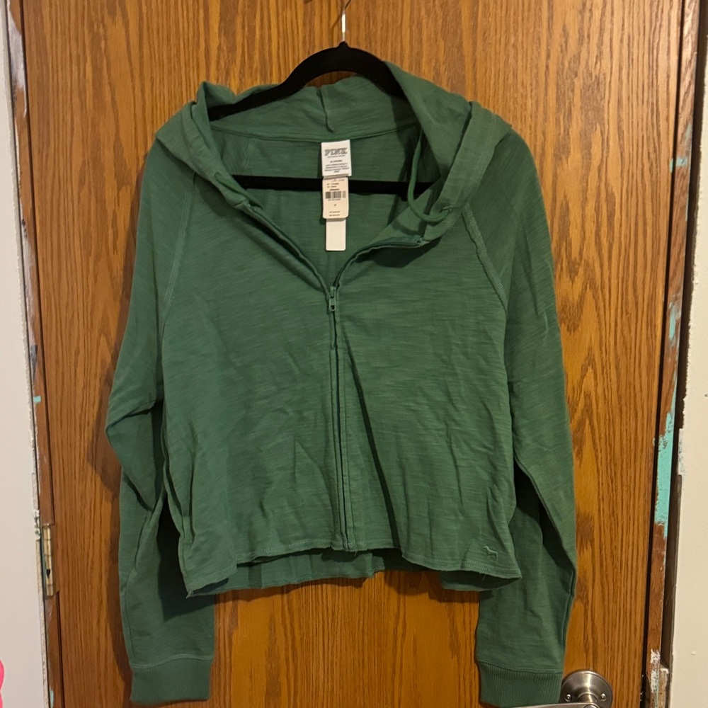 PINK Victoria's Secret Green Zip-Up Hoodie